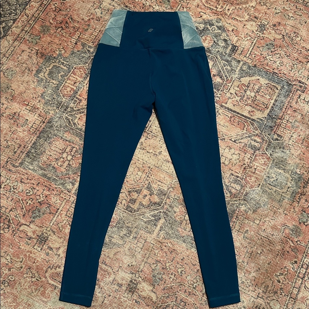 ZELOS Teal High-Waisted Leggings velvet side accents size medium - Picture 5 of 6